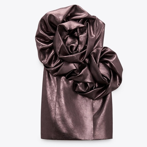 NEW Zara Voluminous Flower Strapless Lace Up Back Mini Dress 7699/308 - Picture 3 of 16